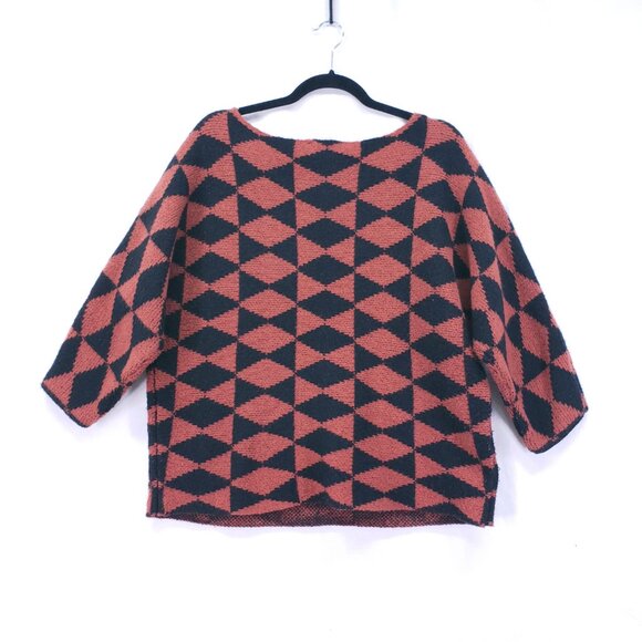 Belle by belldini Orange n Black Diamond Pattern Goth Punk Knit Sweater Size XL - Picture 13 of 16